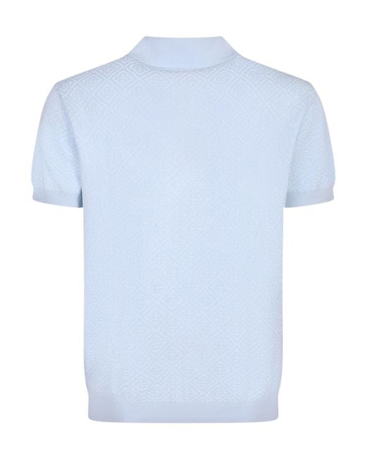 Casablanca Blue Monogram Knit Polo Shirt for men