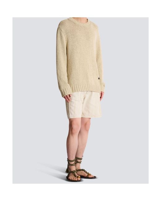 Balmain Natural Textured Crew Neck Knitted Sweater for men