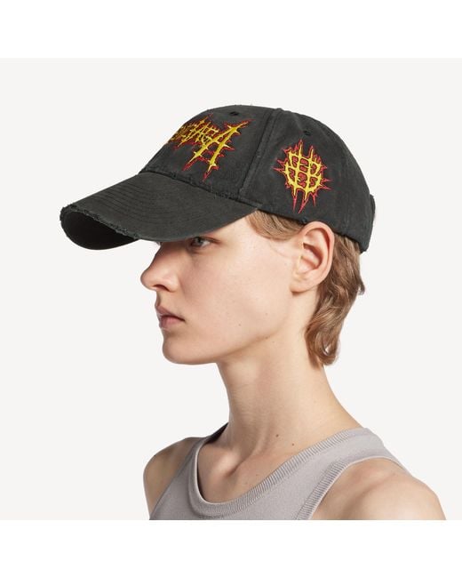 Balenciaga Black Logo Distressed Baseball Cap for men