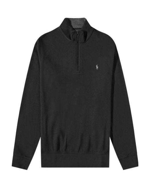 Ralph Lauren Black Logo Patch Half-Zip Pullover for men