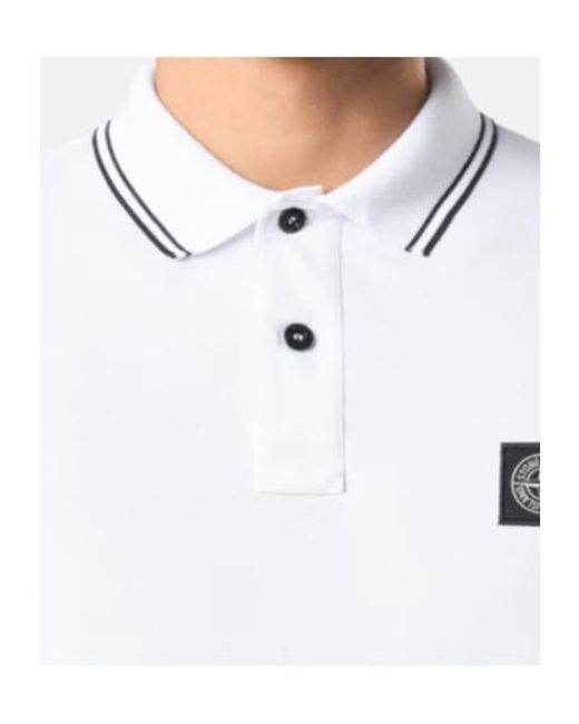 Stone Island White Logo Patch Short-Sleeved Polo Shirt for men
