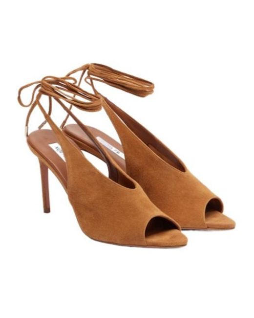 Aquazzura Brown Suede Peep-Toe Slingback Pumps