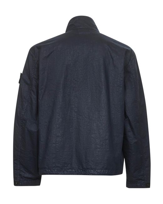 Stone Island Blue High-Neck Zipped Jacket for men