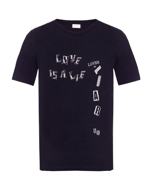 Saint Laurent Blue Letter Printed T-Shirt for men