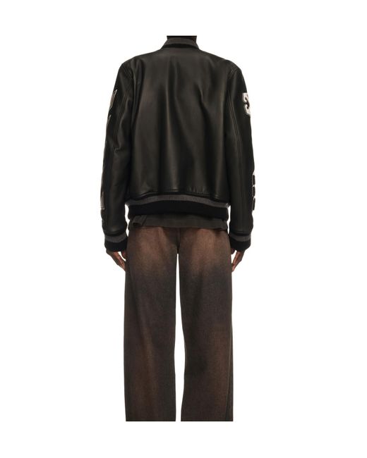 Off-White c/o Virgil Abloh Black Leather Varsity Jacket for men