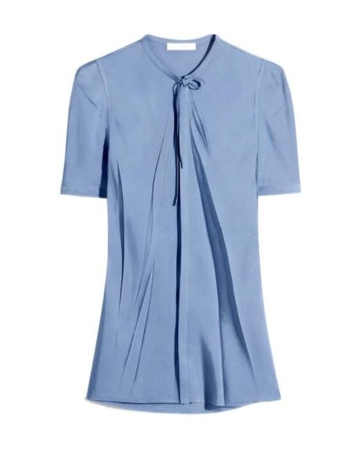 Lemaire Blue Pleated Short-Sleeve Top
