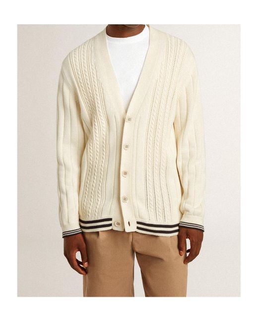 Golden Goose Deluxe Brand Natural Cable-Knit V-Neck Cardigan for men