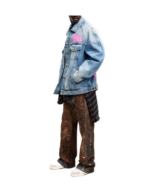 Palm Angels Blue Single- Denim Jacket With Lapel for men