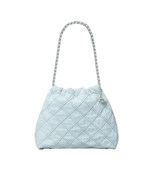 Tory Burch Blue Fleming Soft Denim Hobo Bag