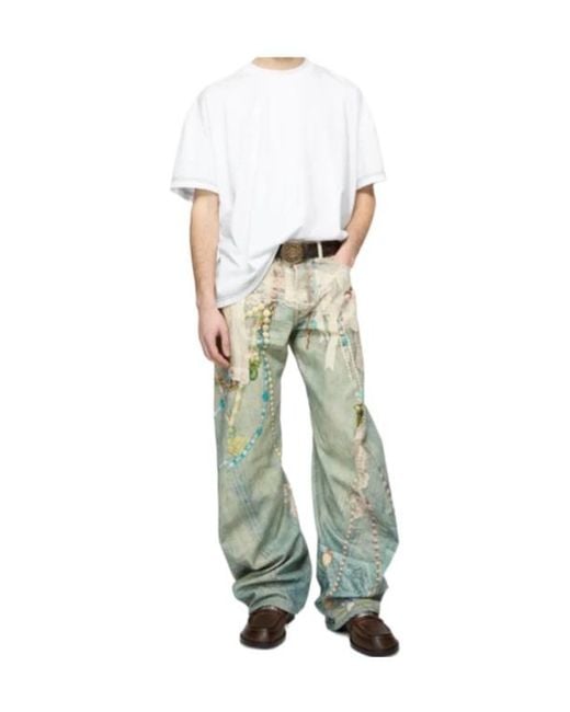 Acne Green Trompe-Lœil Print Jeans for men