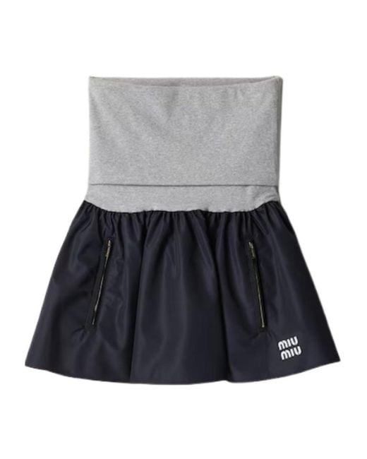 Miu Miu Blue Elasticated Waistband Mini Skirt