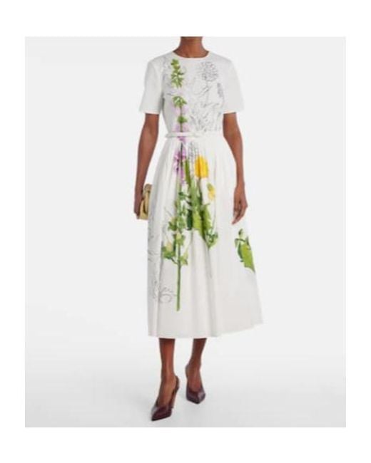 Oscar de la Renta White Foxglove Cotton-Blend Poplin Midi Dress