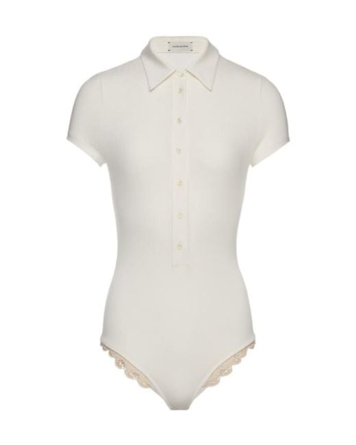 Magda Butrym White Lace-Detail Polo Bodysuit