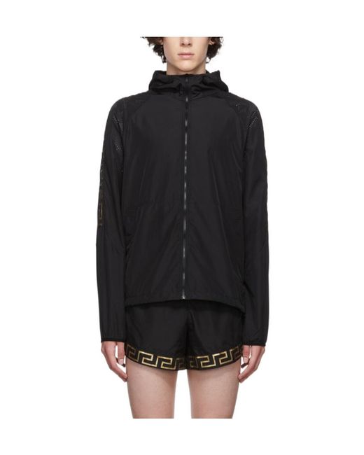 Versace Black La Greca-Print Zip-Fastening Hoodie for men