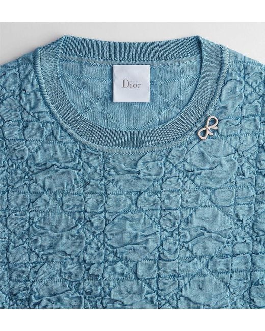 Dior Blue Macrocannage Short-Sleeved Sweater