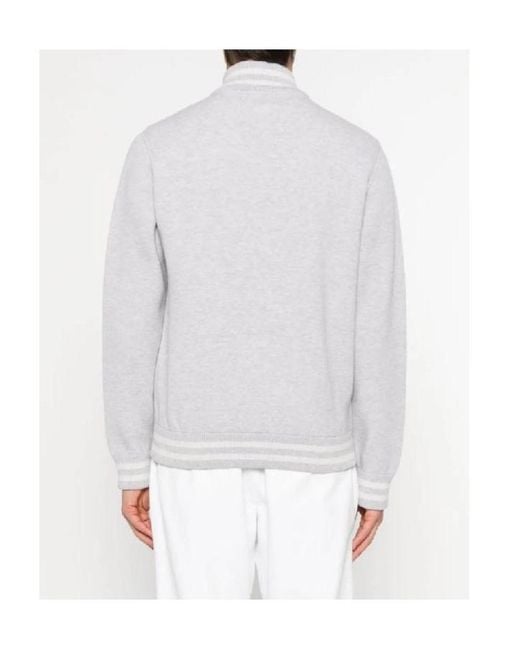 Eleventy White Stripe-Trim Wool Bomber Jacket for men