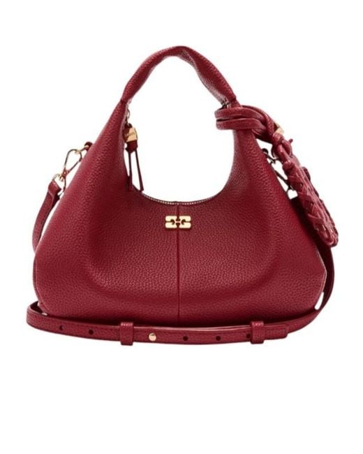 Ganni Red Grained Mini Hobo Bag