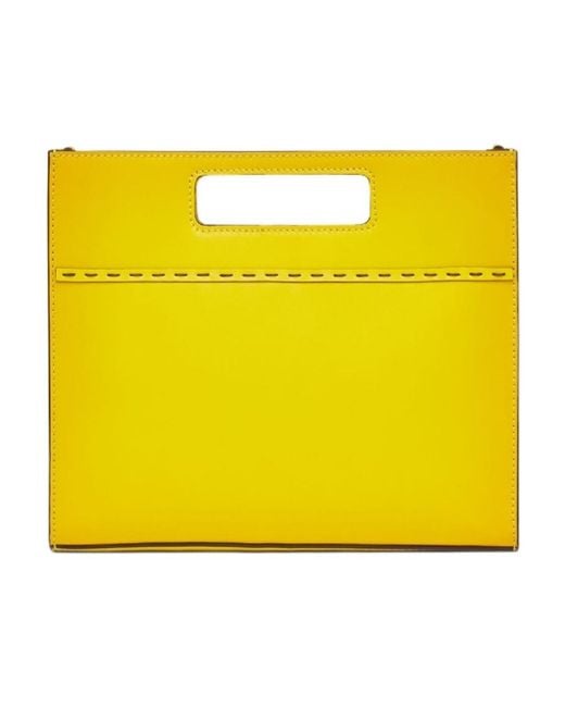 Fendi Yellow Logo Debossed Mini Shopper Bag for men