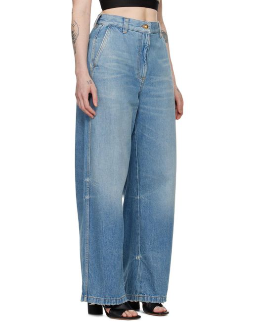 Palm Angels Blue Wide Leg Distressed Jeans