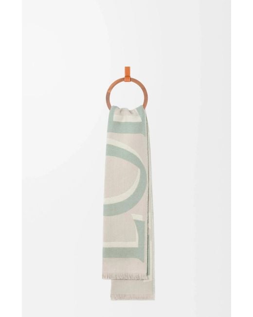 Loewe White Logo Printed Frayed Edge Scarf