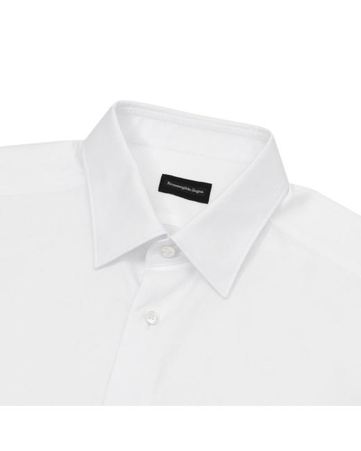 Zegna White Long-Sleeved Lapel Shirt for men