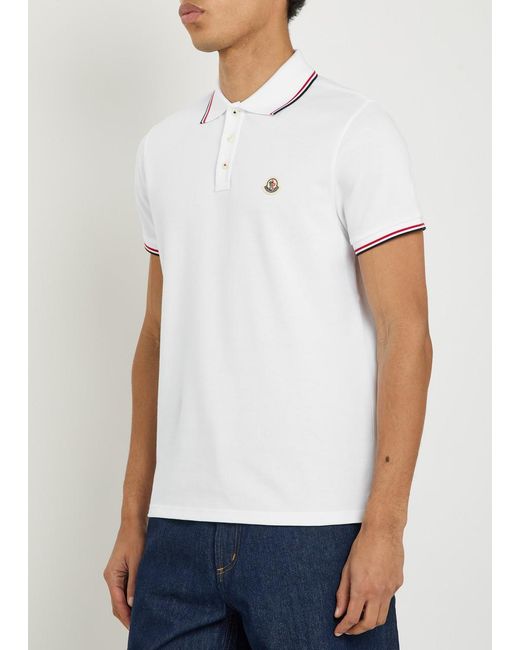 Moncler White Logo-Appliquéd Piqué Cotton Polo Shirt for men