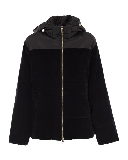 Fabiana Filippi Black Hooded Padded Velvet Jacket