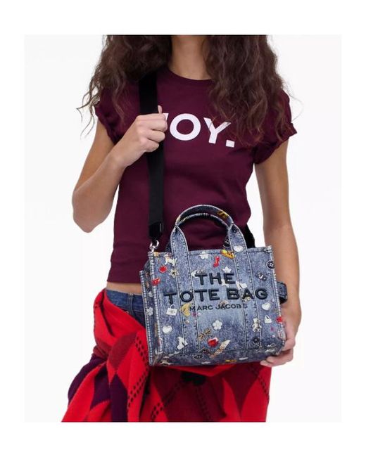 Marc Jacobs Blue The Trompe L'Oeil Trinket Canvas Small Tote Bag