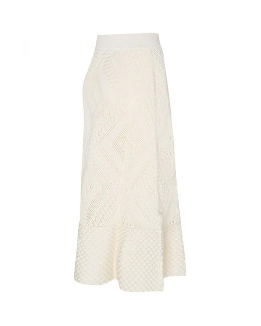 Jil Sander White Open Knitted Flared Midi Skirt