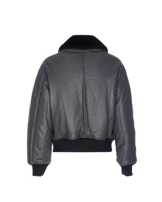 AMI Black Zip-Up Leather Bomber Jacket for men