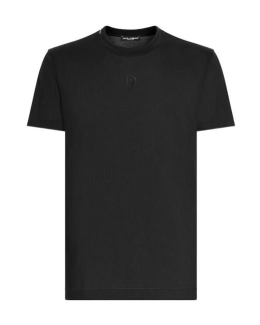 Dolce & Gabbana Black Logo Embroidered Crewneck T-Shirt for men