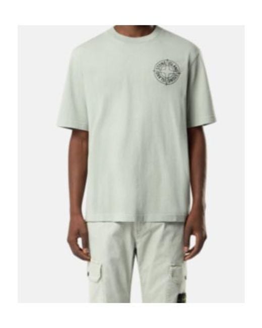 Stone Island White Logo Printed Crewneck T-Shirt for men