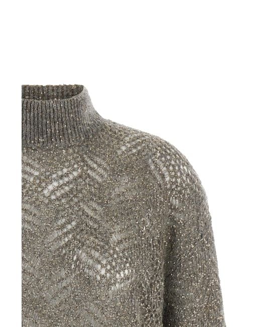 Brunello Cucinelli Gray 'Dazzling Abstract Leaf' Sweater