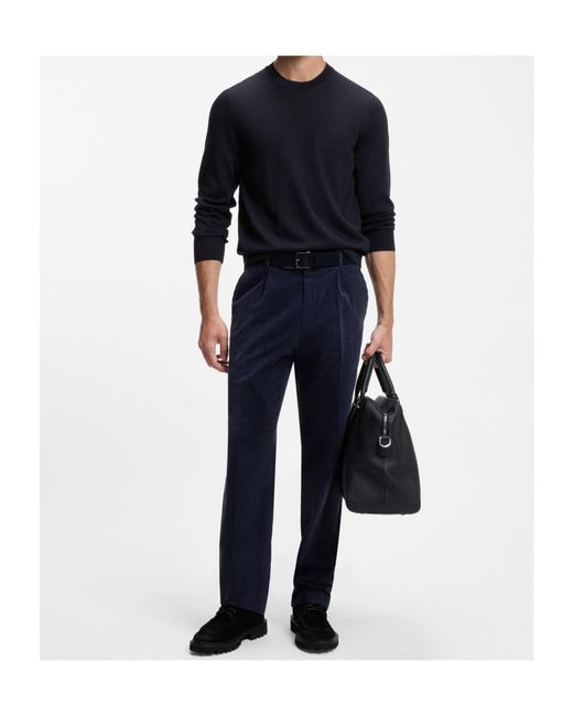 Boss Blue Long-Sleeved Wool Sweater for men