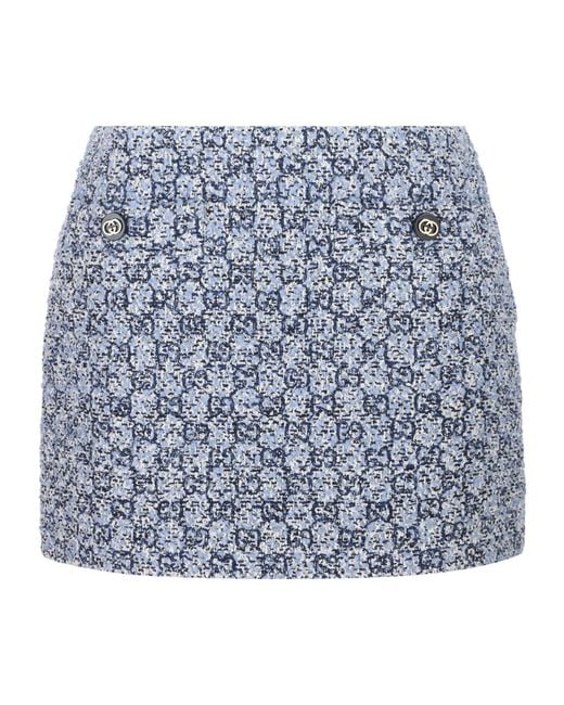 Gucci Blue Monogrammed Tweed Skirts