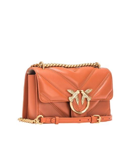 Pinko Orange Love One Chain Linked Mini Crossbody Bag