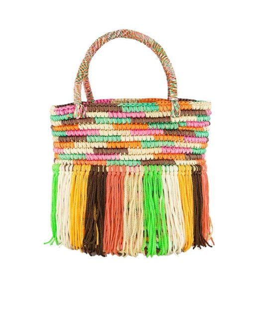 Sensi Studio Multicolor Baby Fringed Woven Tote Bag