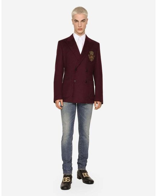 Dolce & Gabbana Purple Double-Breasted Wool And Cashmere Jacket With Dg Patch for men