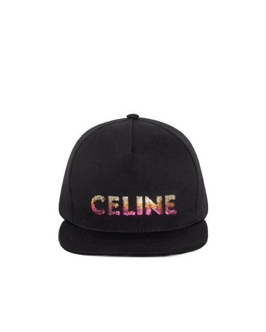 Céline Black Embroidered Cap for men