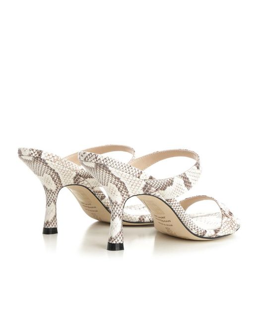 Stuart Weitzman White Snake Print High-Heeled Sandals