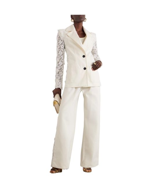 Safiyaa Natural Cannis Cotton-Drill And Guipure-Lace Blazer
