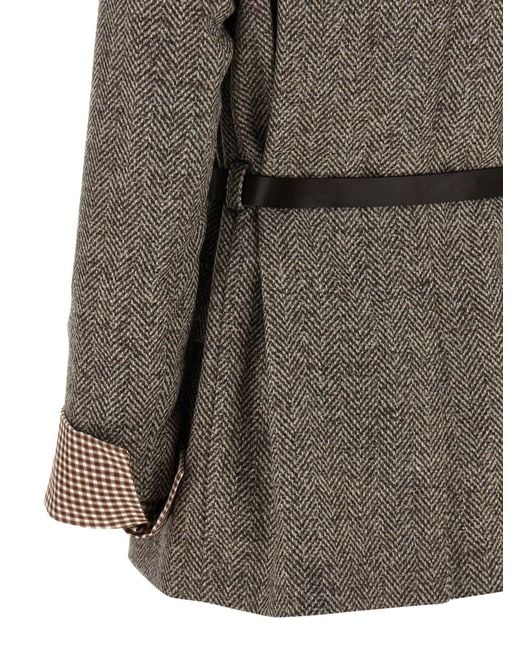Brunello Cucinelli Brown Peak Lapel Belted Blazer