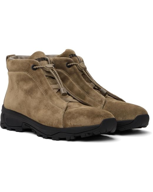 Zegna Brown Triple Stitch Vetta Suede Sneakers for men