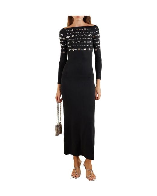 Rabanne Black Eyelet-Embellished Jersey Midi Dress