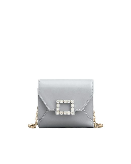 Roger Vivier White Gem-Embellished Chain Wallet