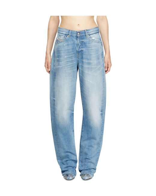 DIESEL Blue D-Ellz Distressed Light-Wash Jeans
