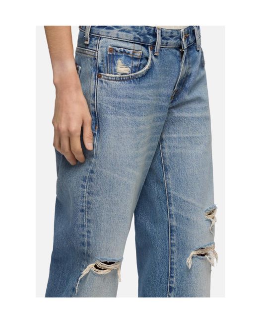 7 For All Mankind Blue Distressed Low Straight Jeans