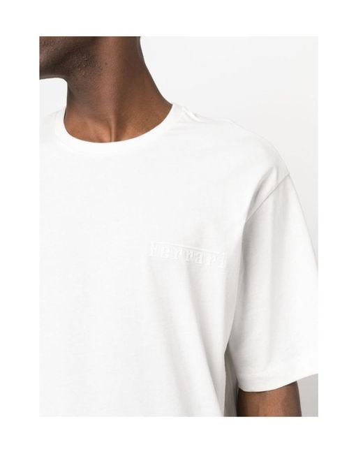 Ferrari White T-Shirt With Round Neck And Short Sleeves for men