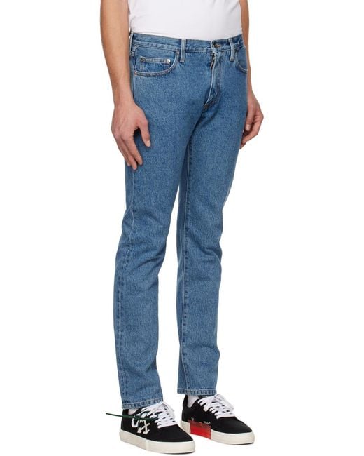 Off-White c/o Virgil Abloh Blue Logo-Print Straight-Leg Jeans for men