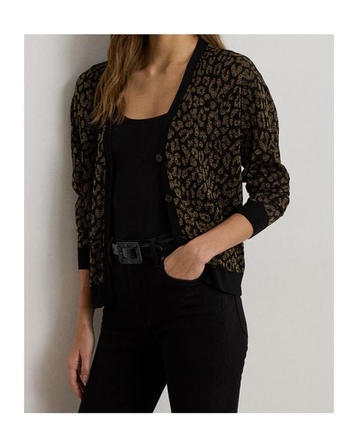 Ralph Lauren Black Animal-Patterned V-Neck Cardigan